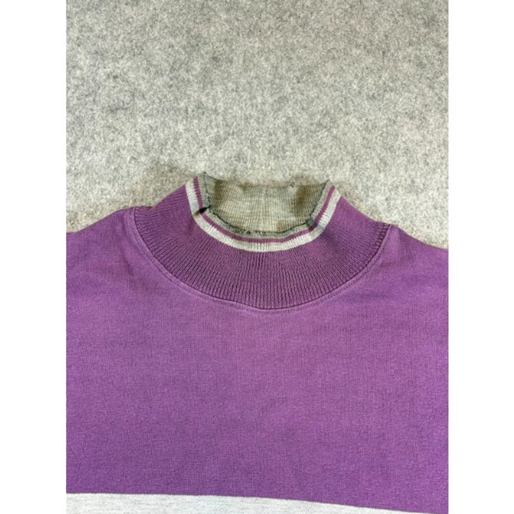 Vintage 80s LL Bean Long Sleeve Shirt Mens L Purple Mock Neck Striped Streetwear - Picture 5 of 9
